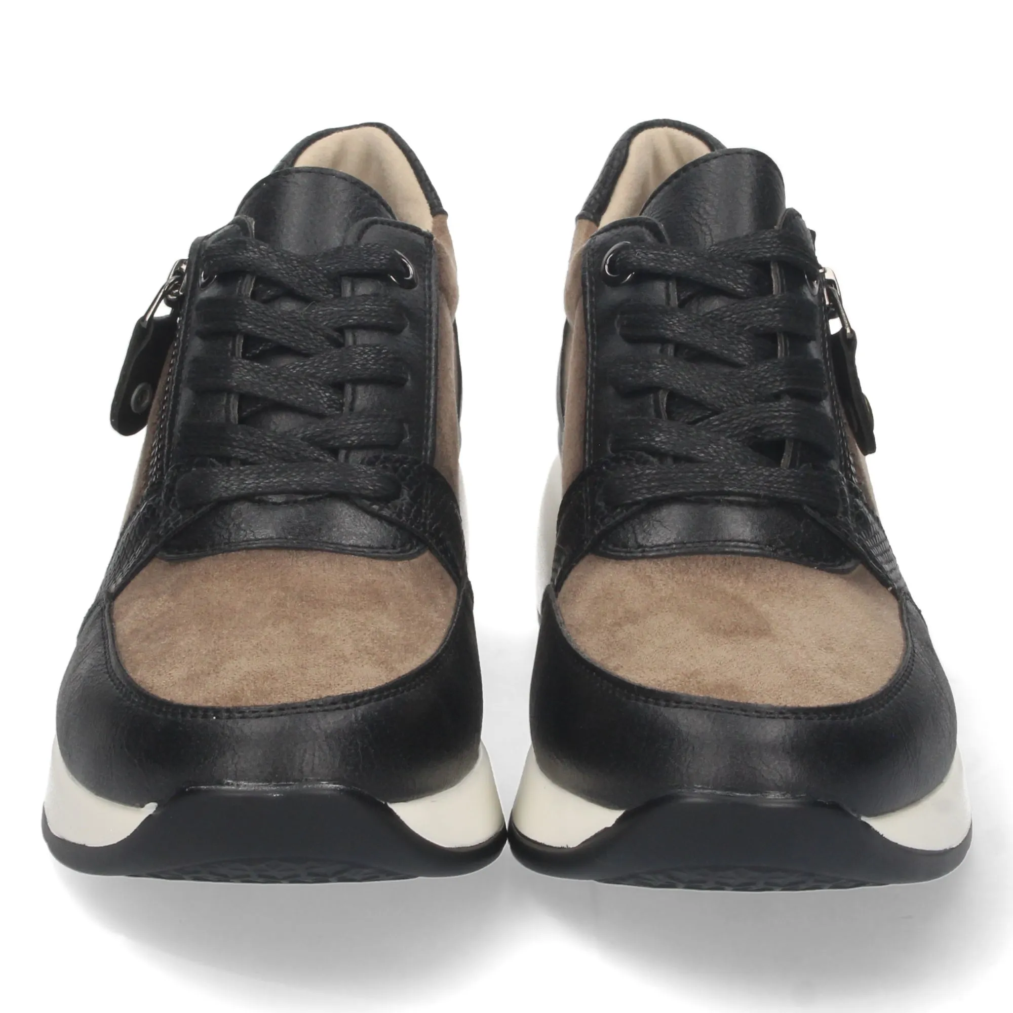 Zapatillas de cuña cómoda mujer con cordones color negro