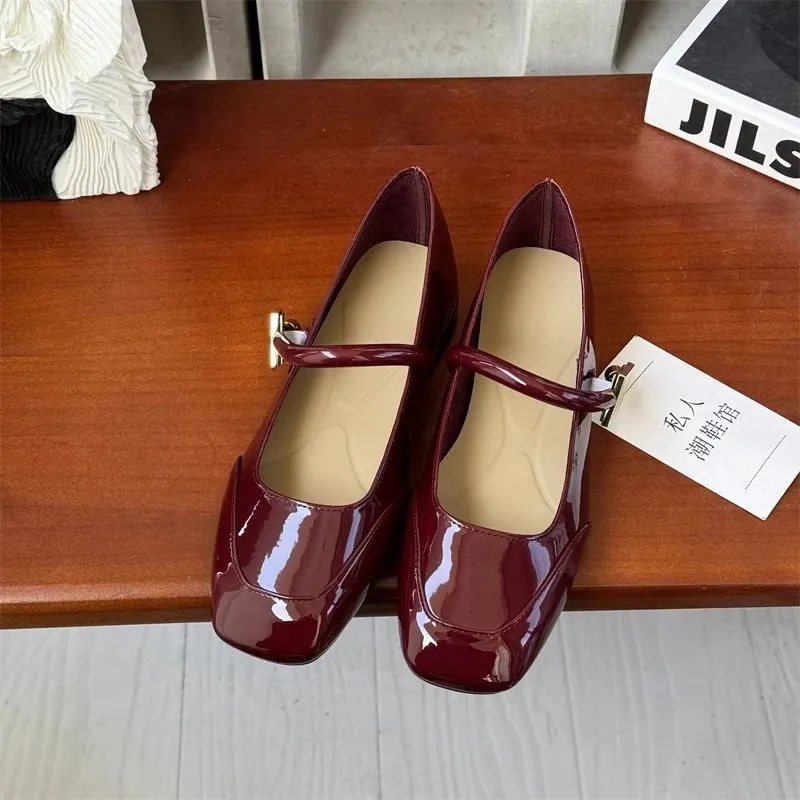 Zapatos para mujeres planos de cuero suelo Mary Jane Elegante Ballet negro rojo poco profundo Chaussures Femme Summer Spring Aut